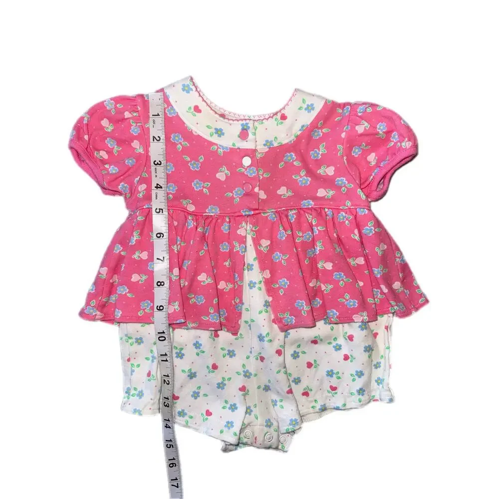 Vintage OshKosh (Baby B’Gosh) Pink and White Floral Romper Size 3-6 Months